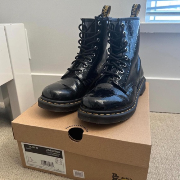 Dr. Martens Patent Crocodile Print Boots - Picture 1 of 5